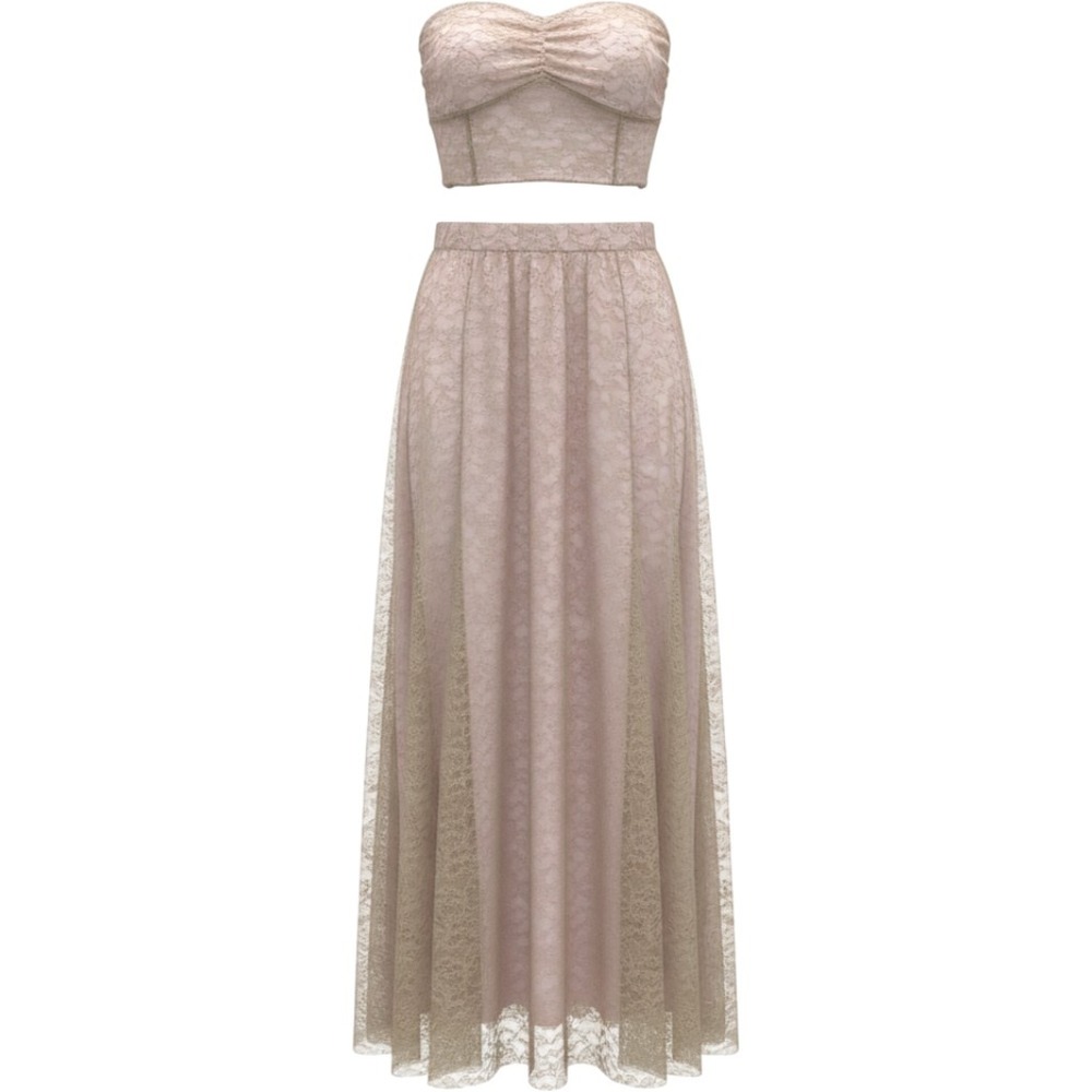 Free People Shape of You 2PC Crop Top Maxi Skirt Size Large Sandy Pink Lace NEW